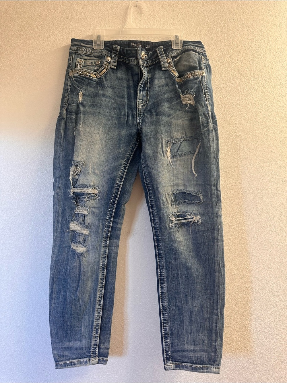 Miss Me Women's Distressed Blue Cropped Ankle Jeans